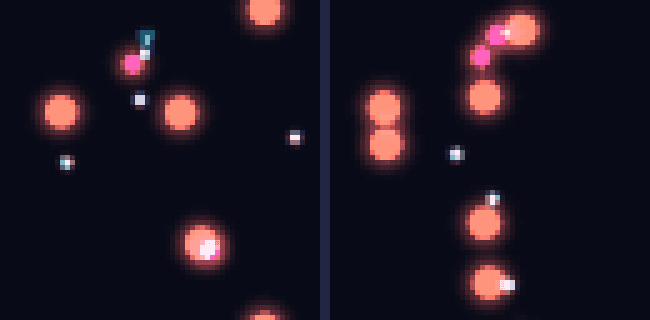 v2 diffusion after ~9 seconds: still sharp — rocks, ship, bullets all crisp